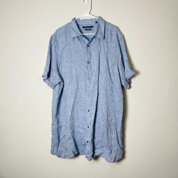 Perry Ellis Short Sleeve Shirt 100% Linen Blue SIZE XLT SEE DESCRIPTION.. - Picture 1 of 11